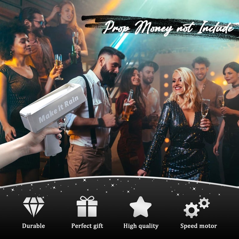 RADSHSP Make It Rain Money Toy Gun Silver Automatic Money Gun Prop Party Shooter Gun for Weddings Birthdays Christmas New Year Night Club Fun Party Surprise Gifts - Image 3
